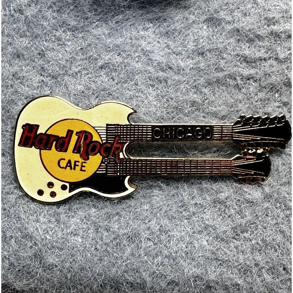 Hard Rock Cafe Gibson SG Double Neck HRC Pin Chicago Bar Clasp 3LT Weave Back